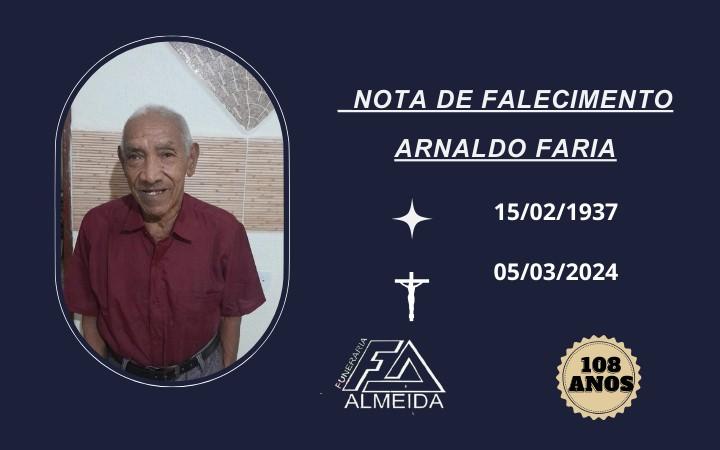 Comunicamos o falecimento do SR. ARNALDO FARIA