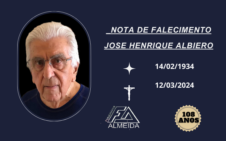 Comunicamos o Falecimento do Sr. JOSE HENRIQUE ALBIERO  ( Professor da USP  )