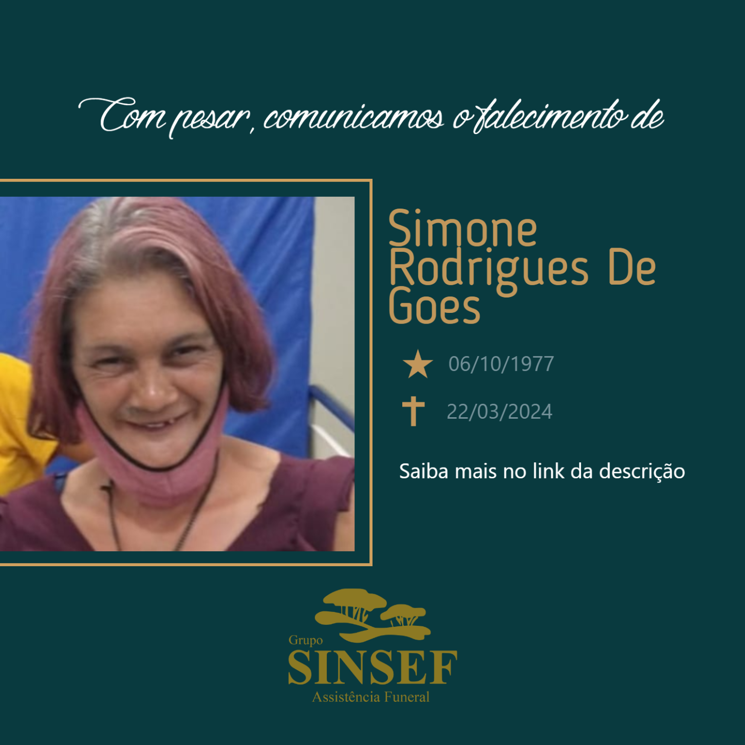 O Grupo Sinsef se despede da Sra. Simone Rodrigues de Goes