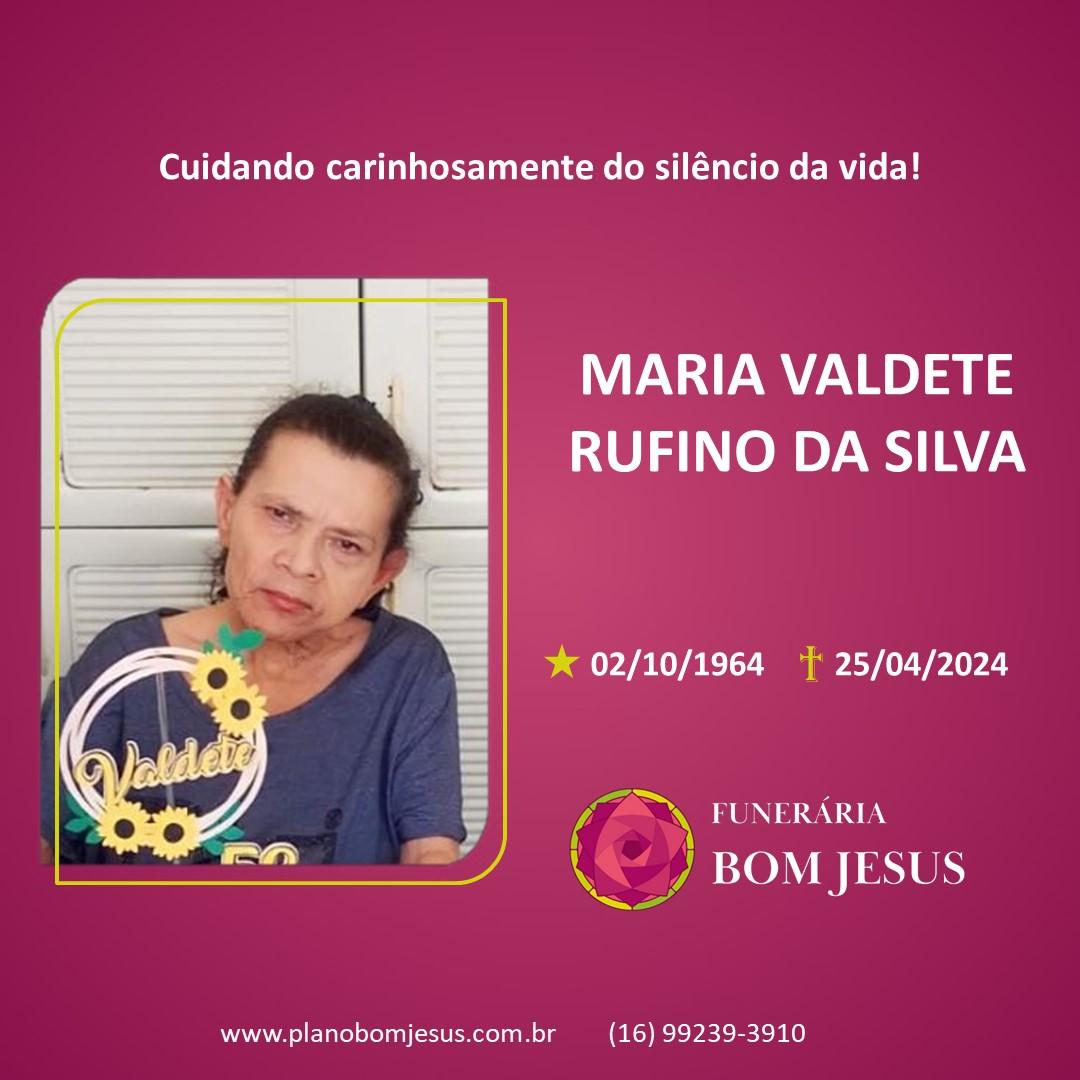 A Funerária Bom Jesus comunica o falecimento da Sra. MARIA VALDETE RUFINO DA SILVA.