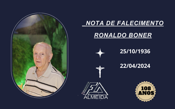 COMUNICAMOS O FALECIMENTO DO SR. RONALDO BONER