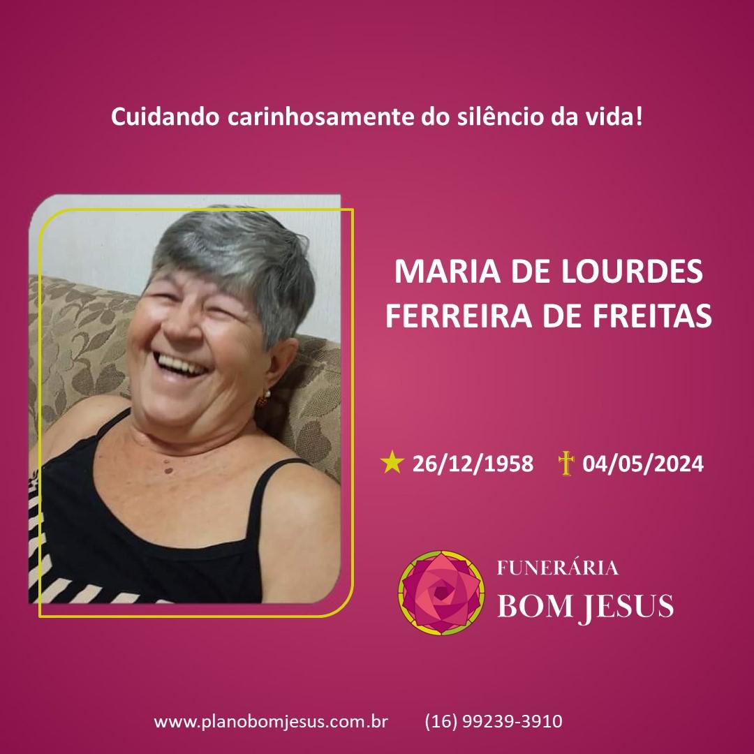 A Funerária Bom Jesus comunica o falecimento da Sra. MARIA DE LORDES FERREIRA DE FREITAS
