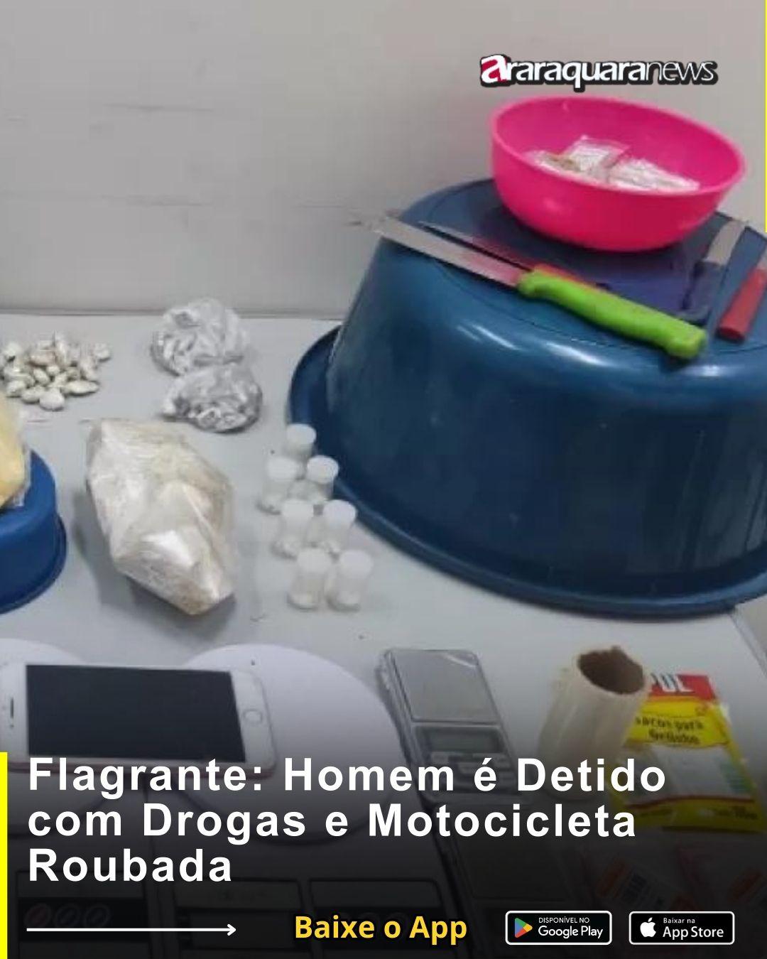 Flagrante: Homem é Detido com Drogas e Motocicleta Roubada