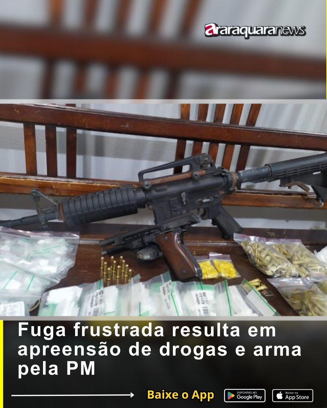 Fuga frustrada resulta em apreensão de drogas e arma pela PM