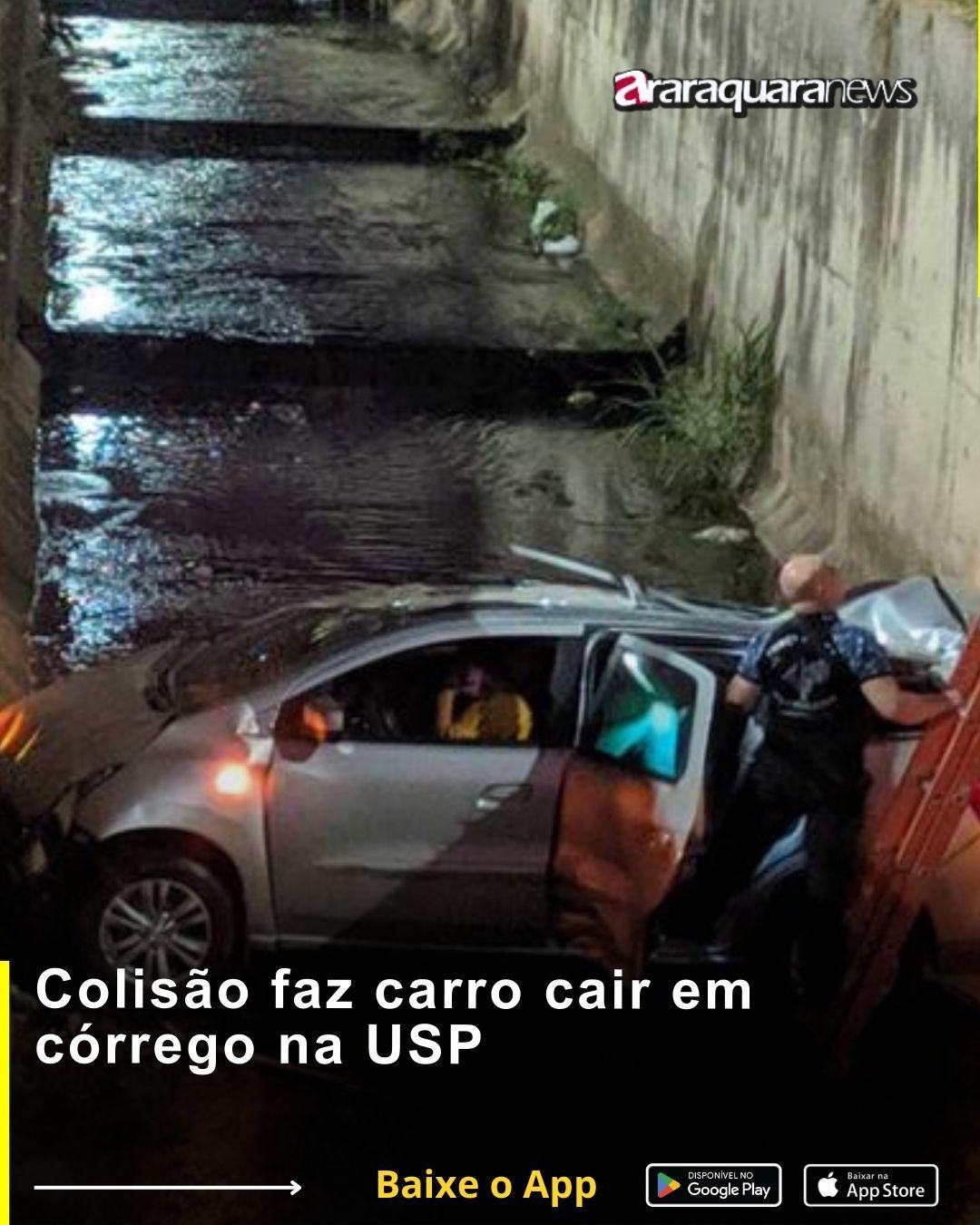 Colisão faz carro cair em córrego na USP