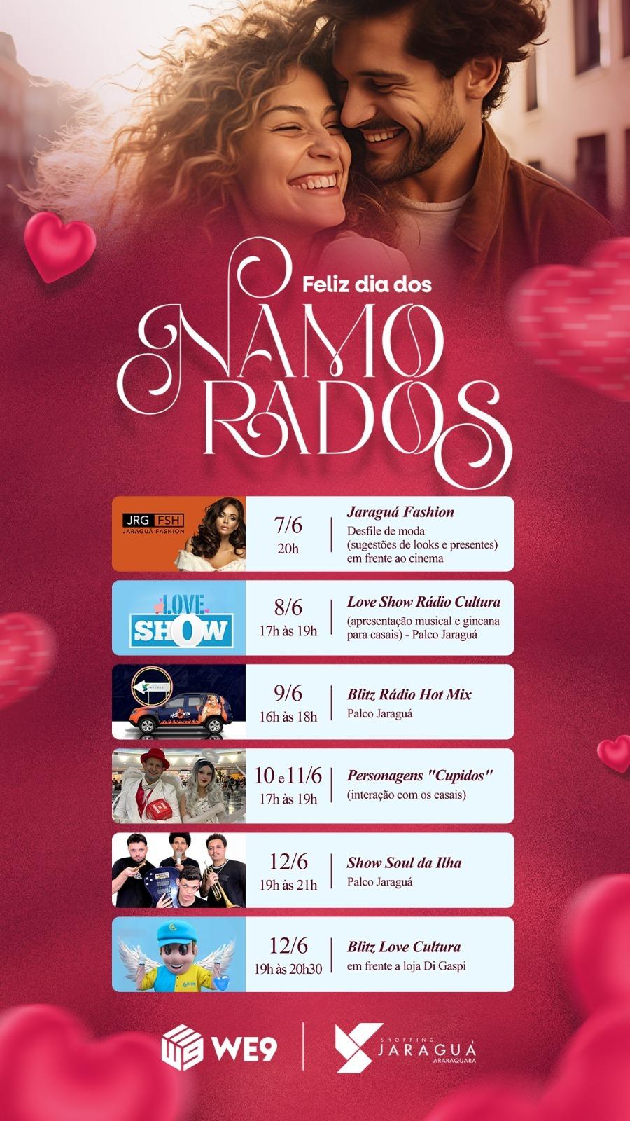 Shopping Jaraguá terá desfile de moda, interação, blitz e música em especial para o Dia dos Namorados
