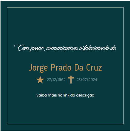 O Grupo Sinsef se despede do Sr. Jorge Prado da Cruz.
