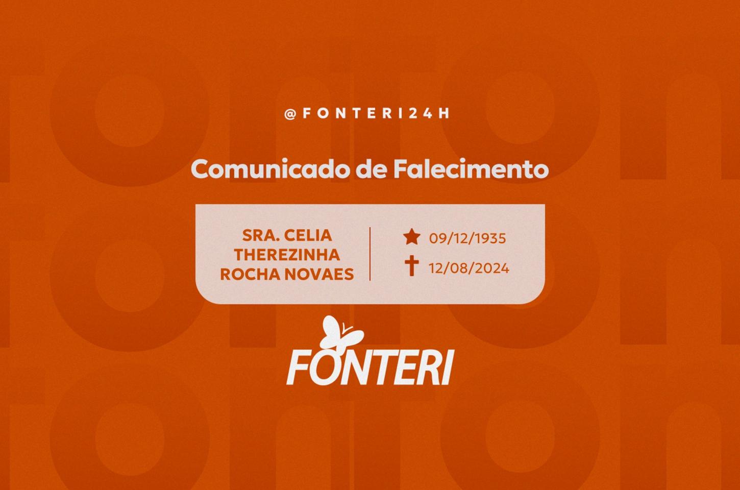 Comunicamos o falecimento da Sra. Celia Therezinha Rocha Novaes