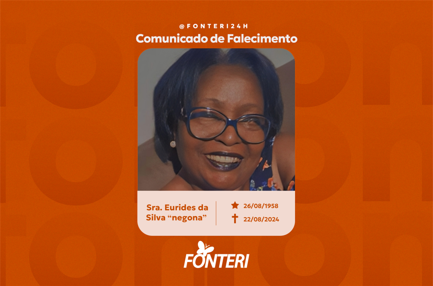 Comunicamos o falecimento da Sra. Eurides da Silva “negona”
