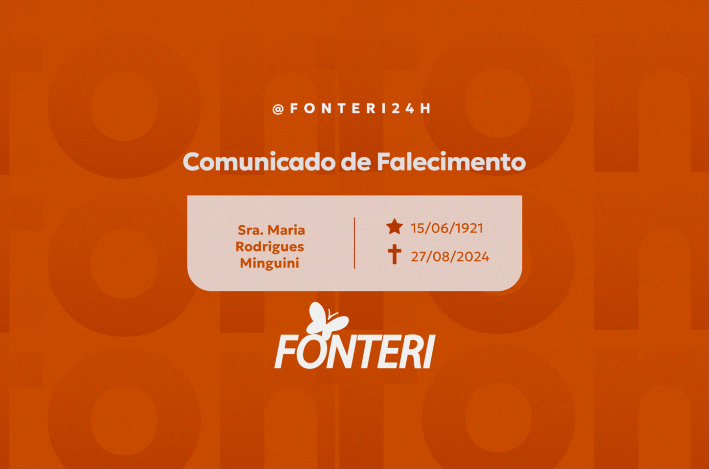 Comunicamos o falecimento da Sra. Maria Rodrigues Minguini