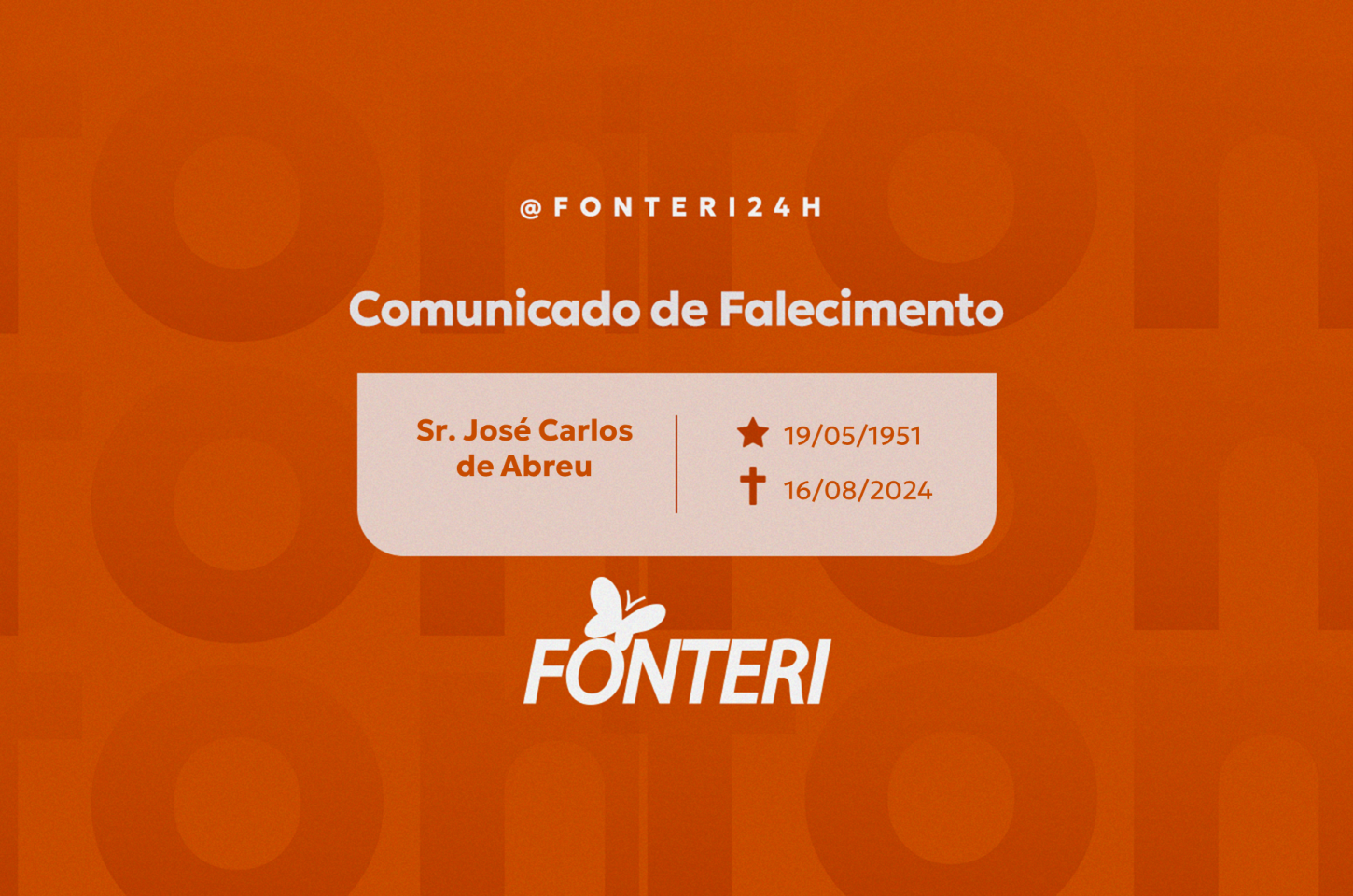 Comunicamos o falecimento do Sr. José Carlos de Abreu