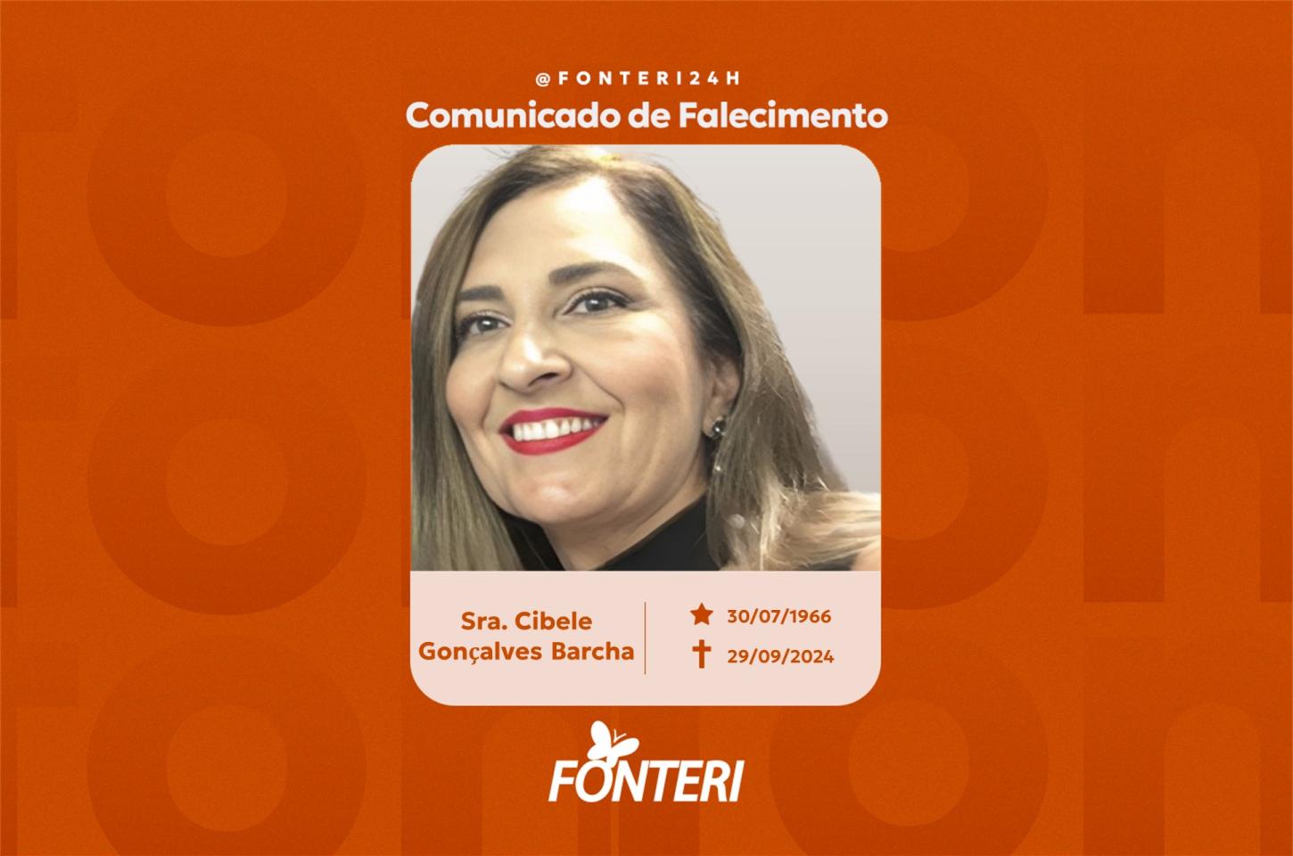 Comunicamos o falecimento da Sra. Cibele Gonçalves Barcha