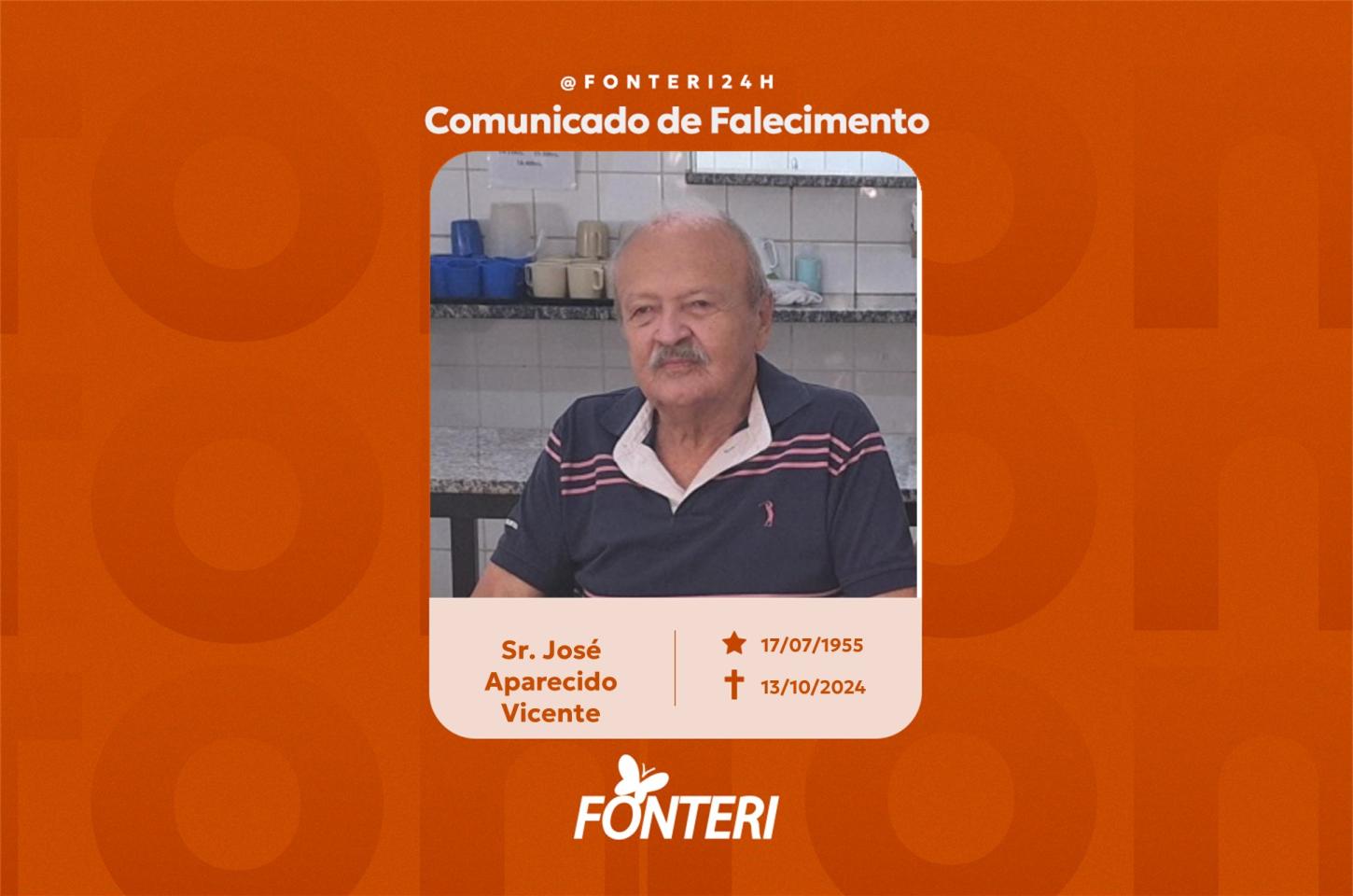 Comunicamos o falecimento do Sr. José Aparecido Vicente