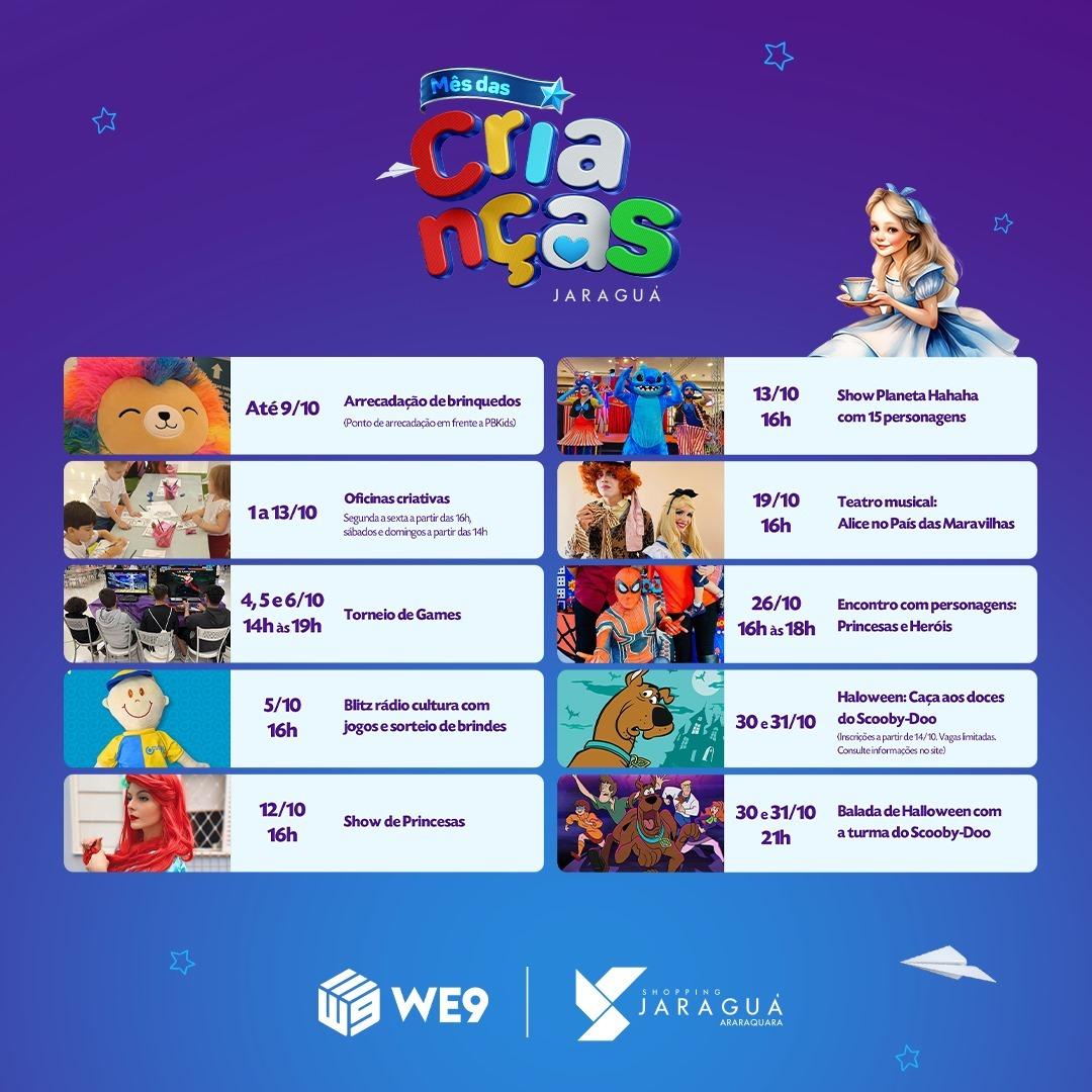 Musical infantil e show com personagens marcam Dia das Crianças no Shopping Jaraguá