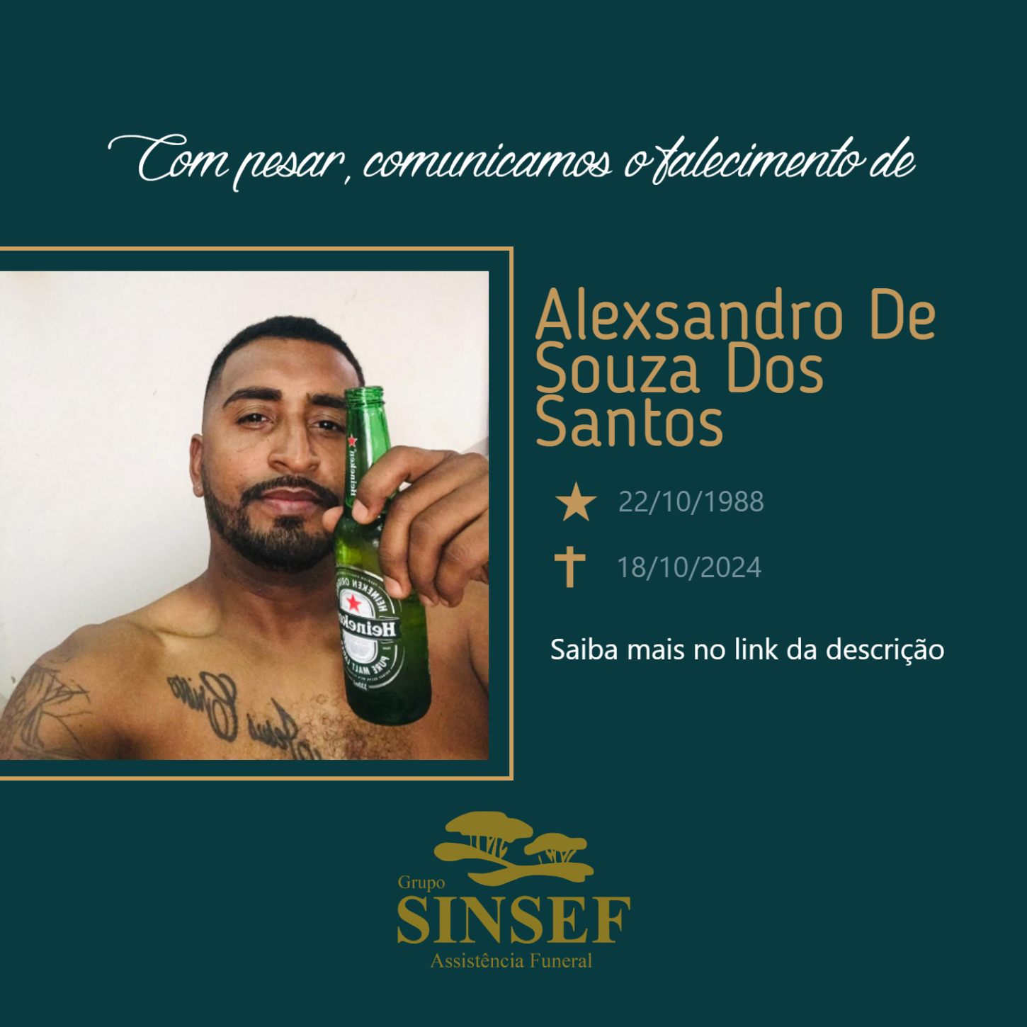 O Grupo Sinsef se despede de Alexsandro de Souza dos Santos