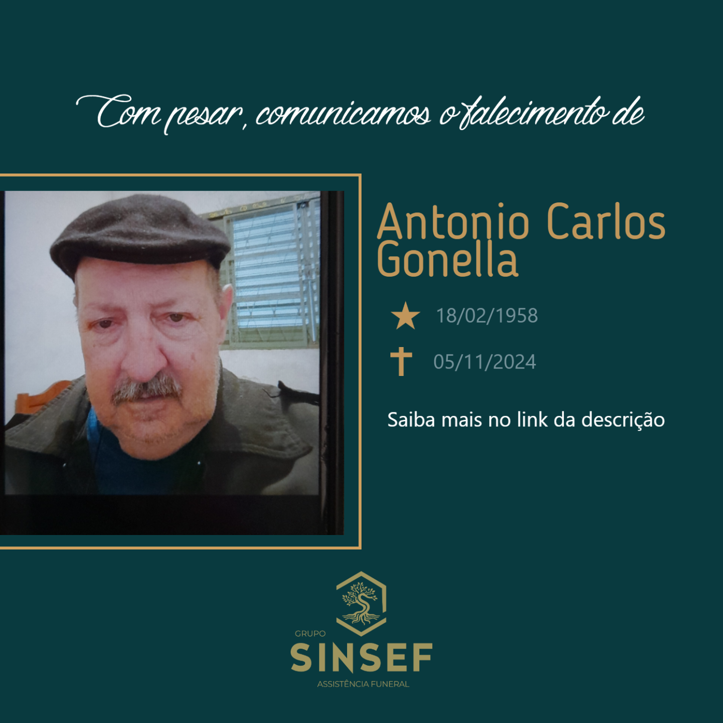 Com pesar o Grupo Sinsef se despede do Sr. Antonio Carlos Gonella
