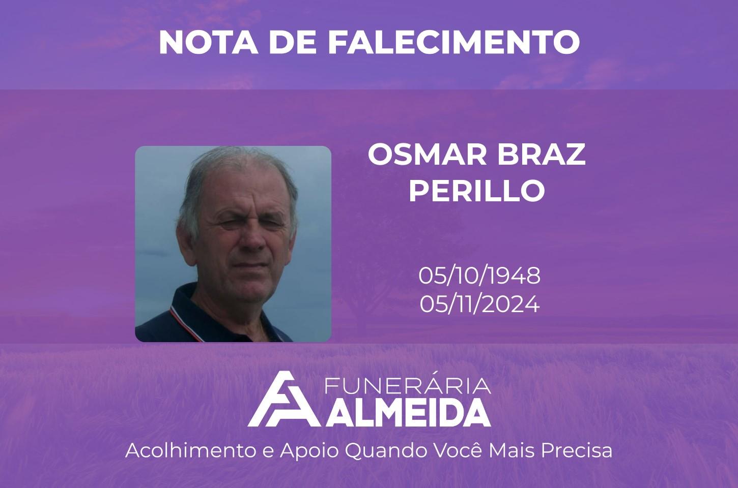 Comunicamos o falecimento do SR. OSMAR BRAZ PERILLO
