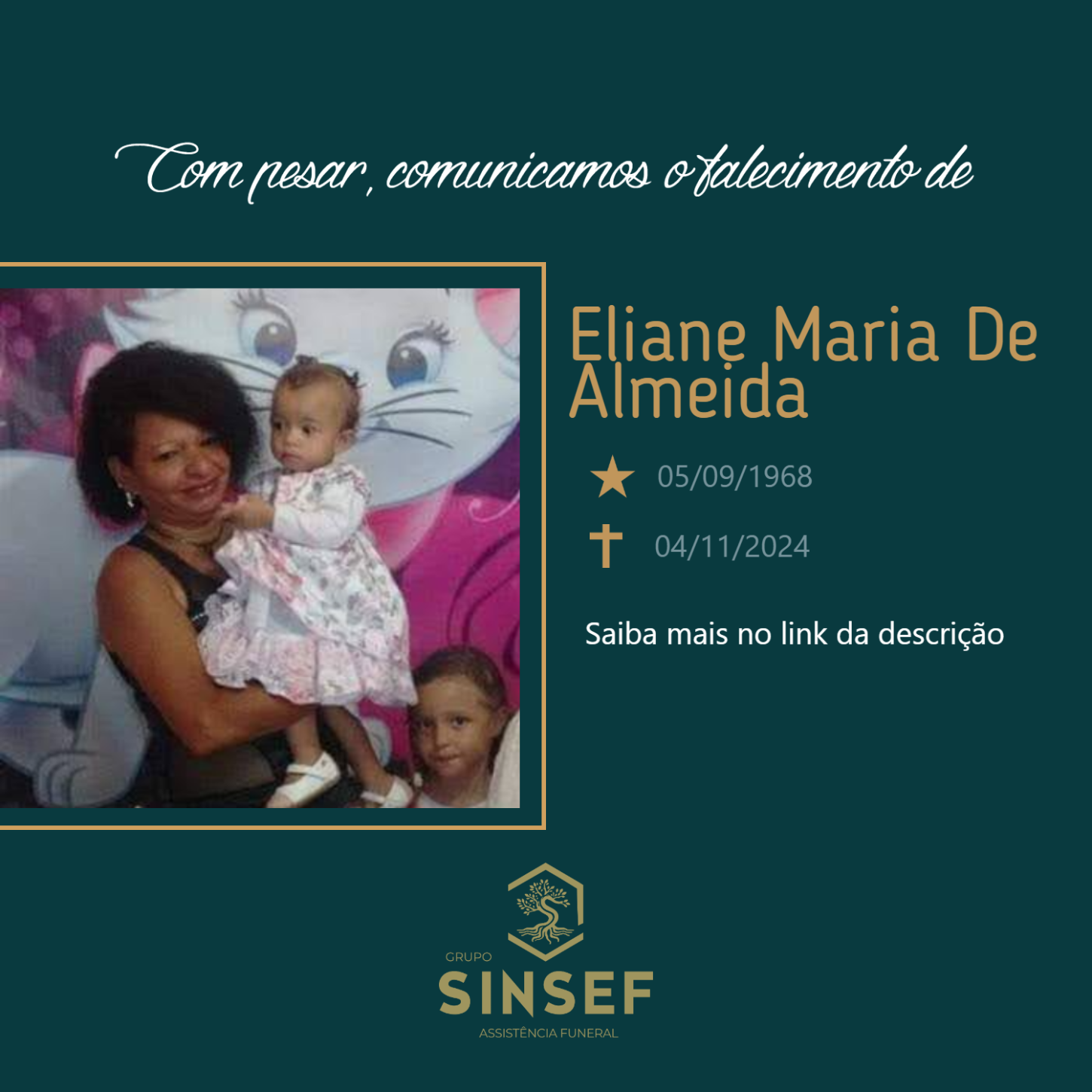 O Grupo Sinsef se despede da Sra.  Eliane Maria de Almeida.