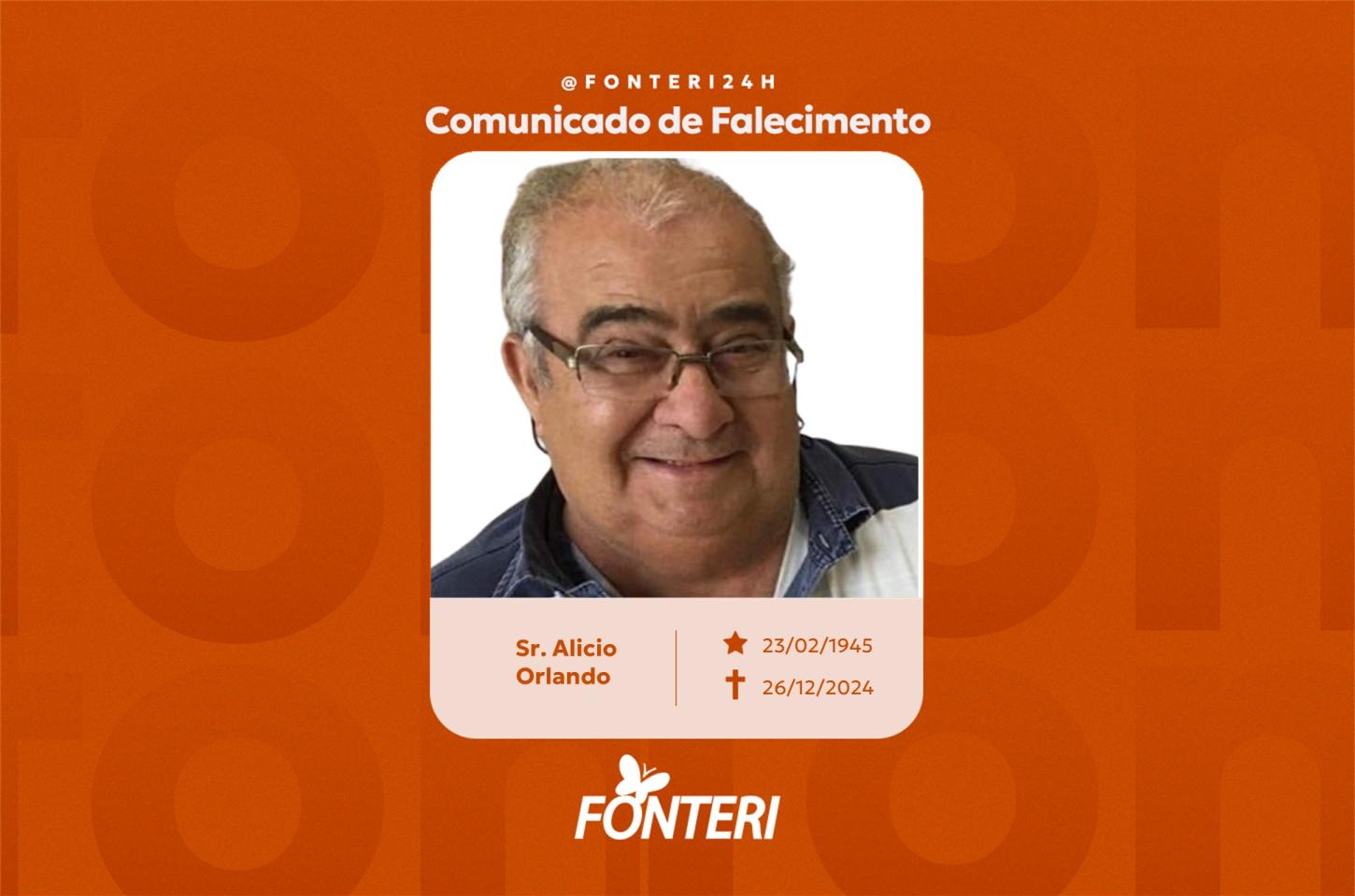 Comunicamos o falecimento do Sr. Alicio Orlando