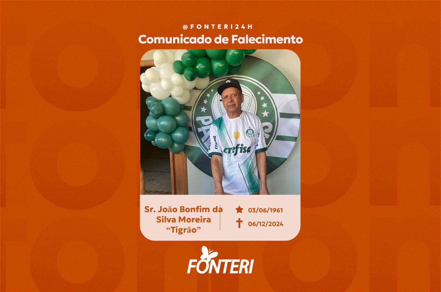 Comunicamos o falecimento do Sr. João Bonfim da Silva Moreira 