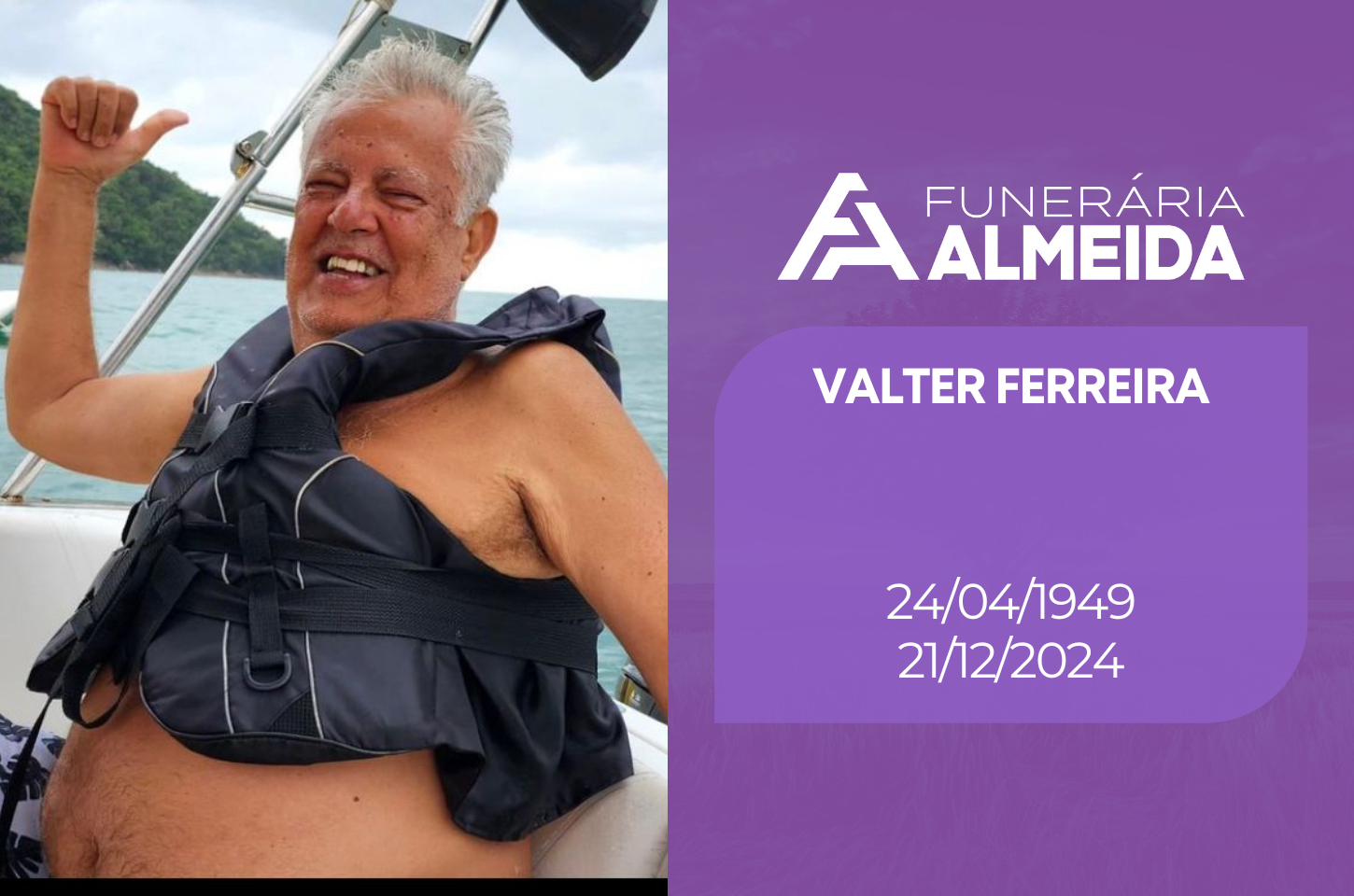 Comunicamos o falecimento do SR. VALTER FERREIRA.