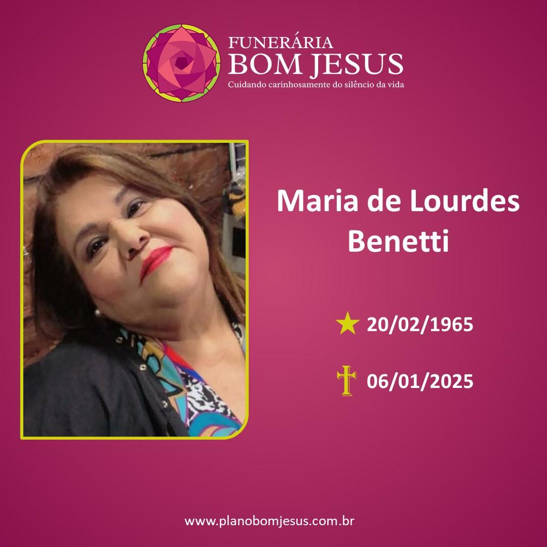 A Funerária Bom Jesus comunica o falecimento da Sra. MARIA DE LOURDES BENETTI
