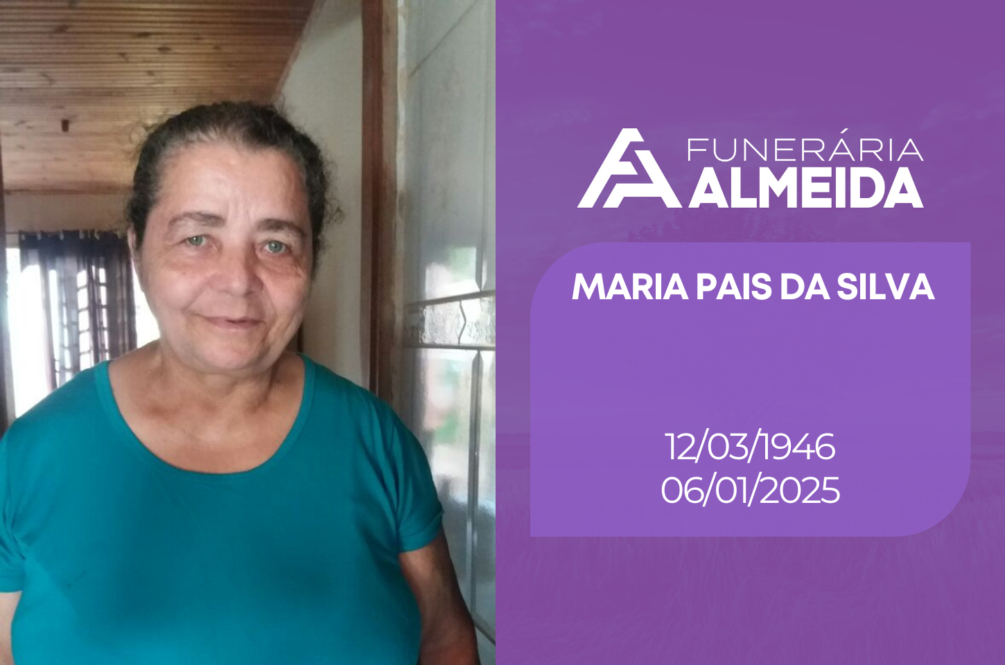 COMUNICAMOS O FALECIMENTO DA SRA. MARIA PAIS DA SILVA