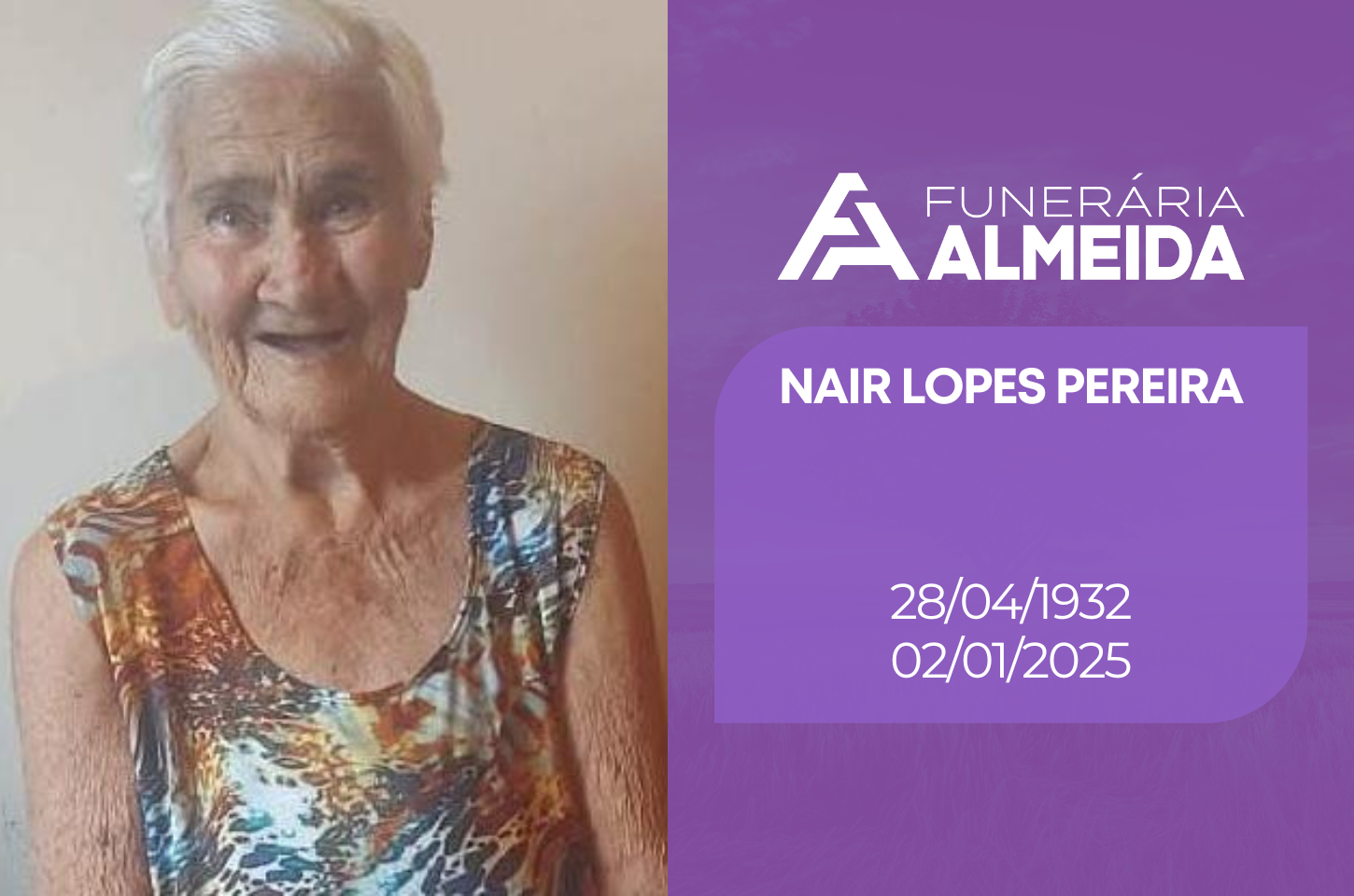 COMUNICAMOS O FALECIMENTO DA SRA. NAIR LOPES PEREIRA
