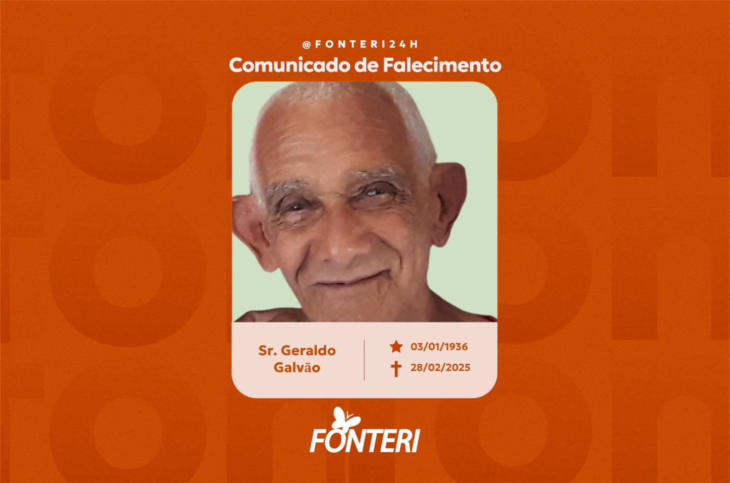 Comunicamos o falecimento do Sr. Geraldo Galvão