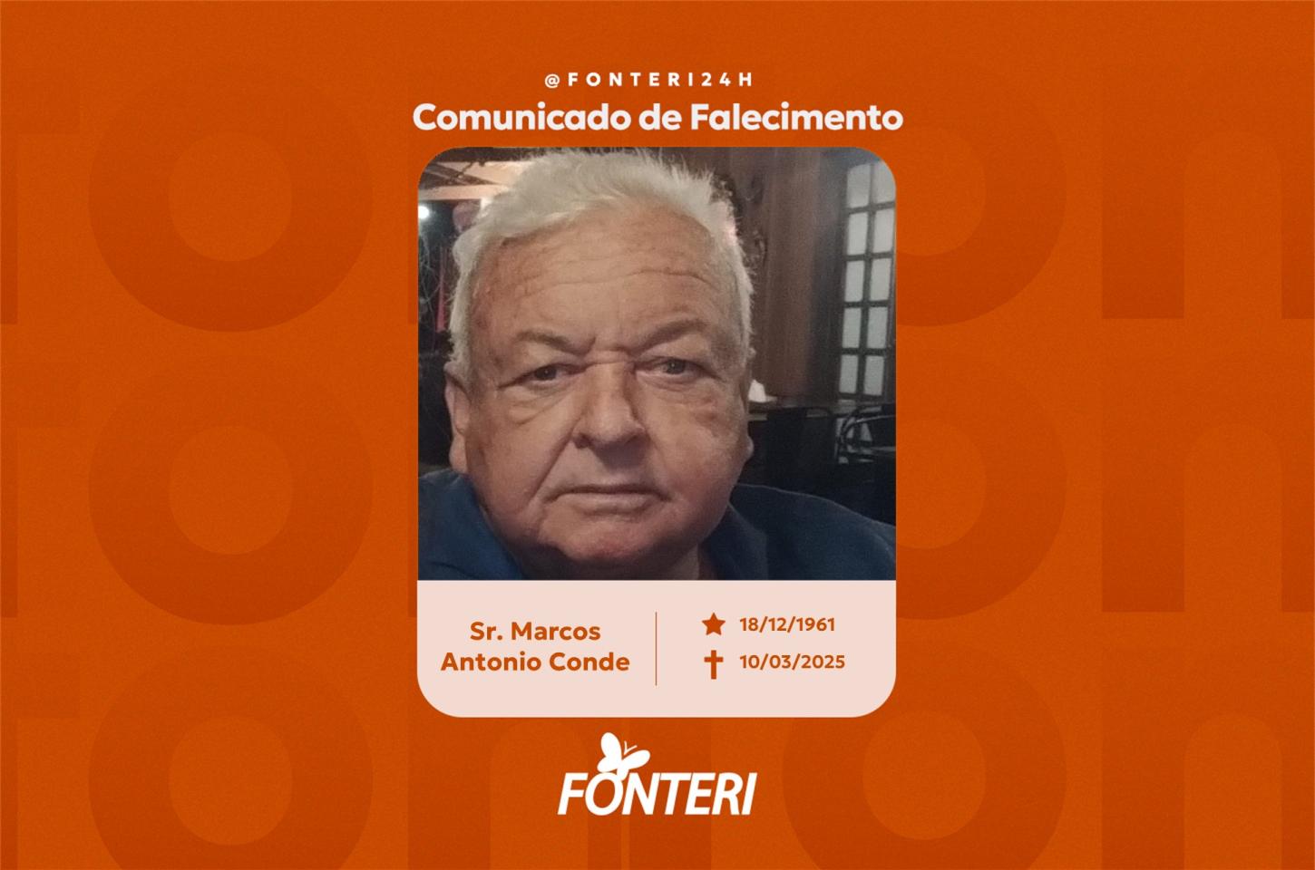 Comunicamos o falecimento do sr. Marcos Antonio Conde