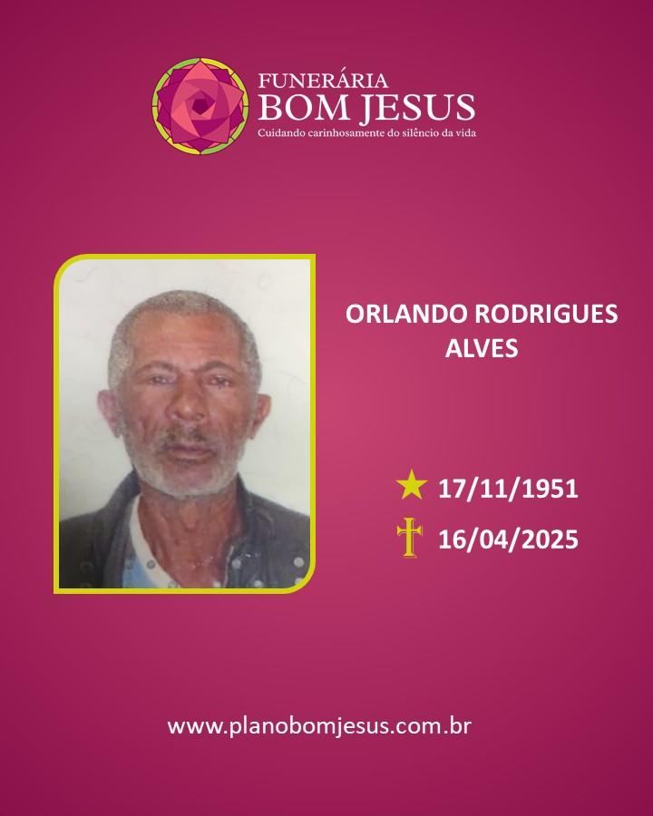 A Funerária Bom Jesus comunica o falecimento do Sr. ORLANDO RODRIGUES ALVES
