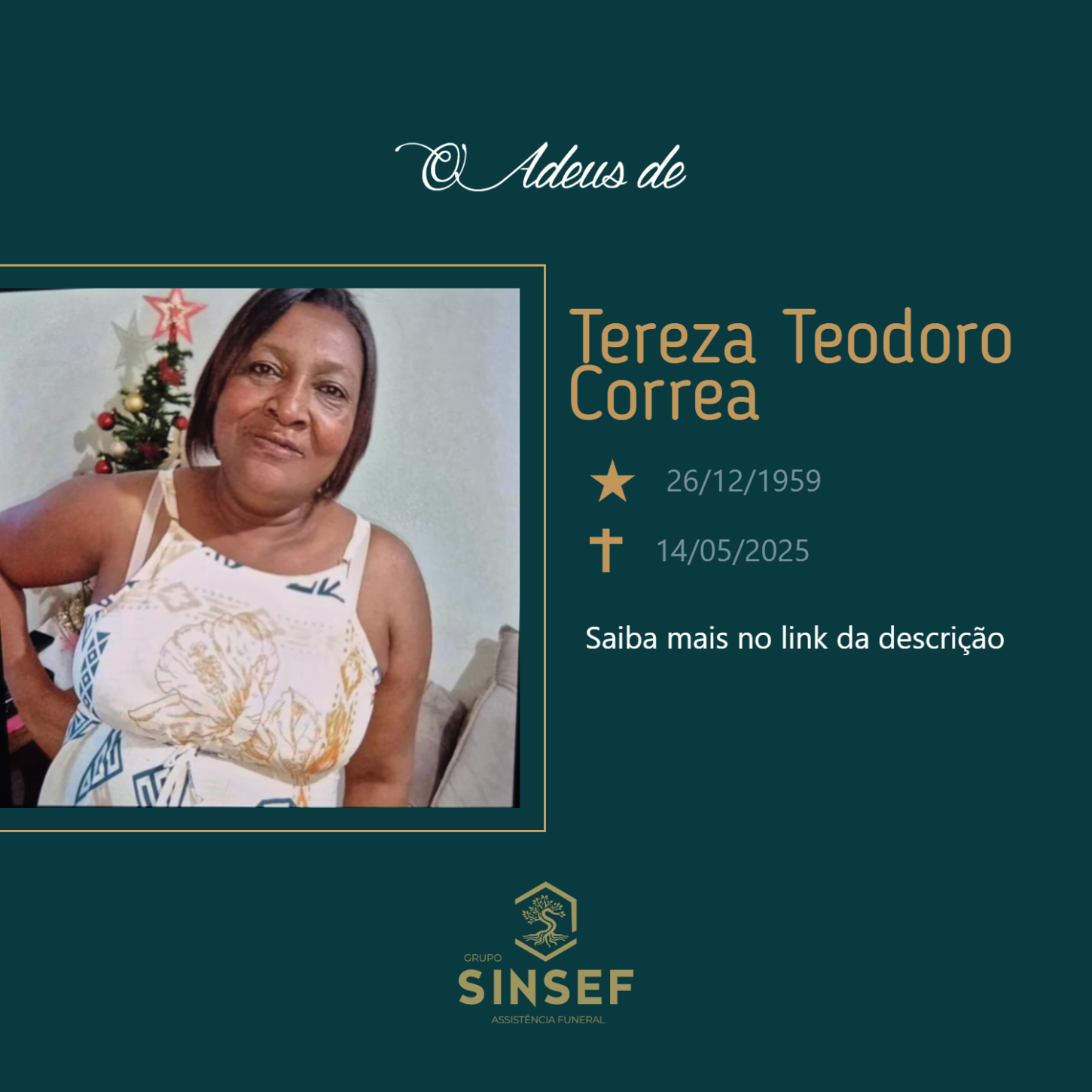 O Grupo Sinsef se despede da Sra Tereza Teodoro Correa