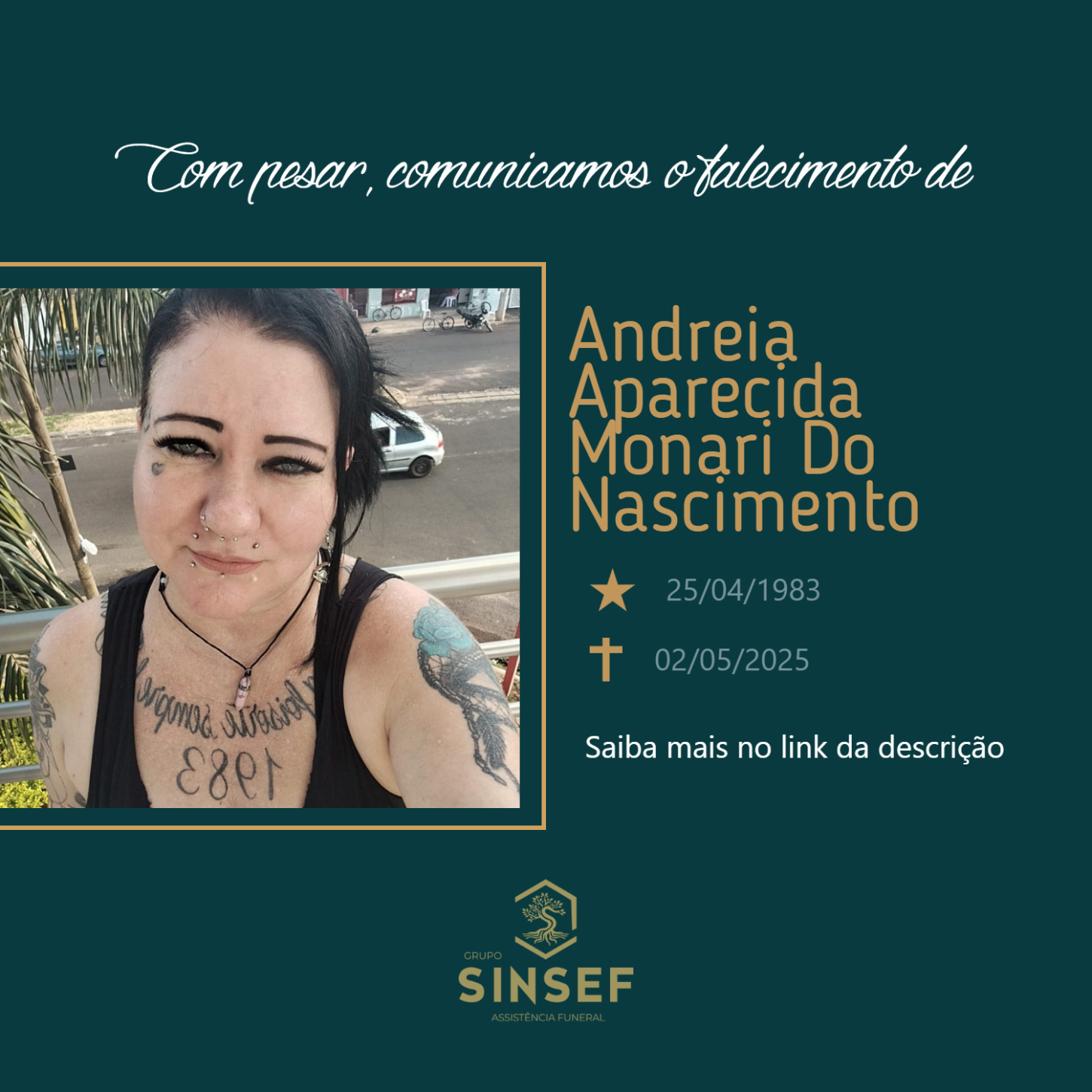 O Grupo Sinsef se despede da Srta. Andreia Aparecida Monari do Nascimento