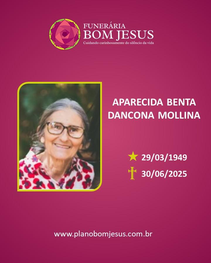 A Funerária Bom Jesus comunica o falecimento da Sra. APARECIDA BENTA DANCONA MOLLINA.