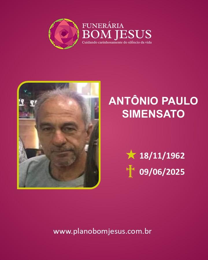 A Funerária Bom Jesus comunica o falecimento do Sr ANTÔNIO PAULO SIMENSATO