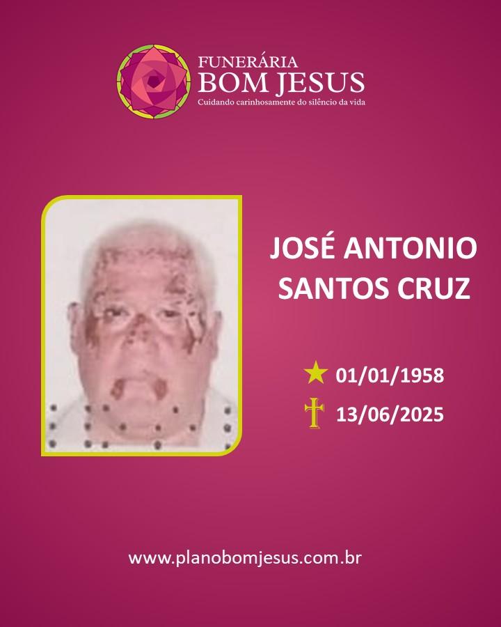 A Funerária Bom Jesus comunica o falecimento do Sr. JOSÉ ANTONIO SANTOS CRUZ.