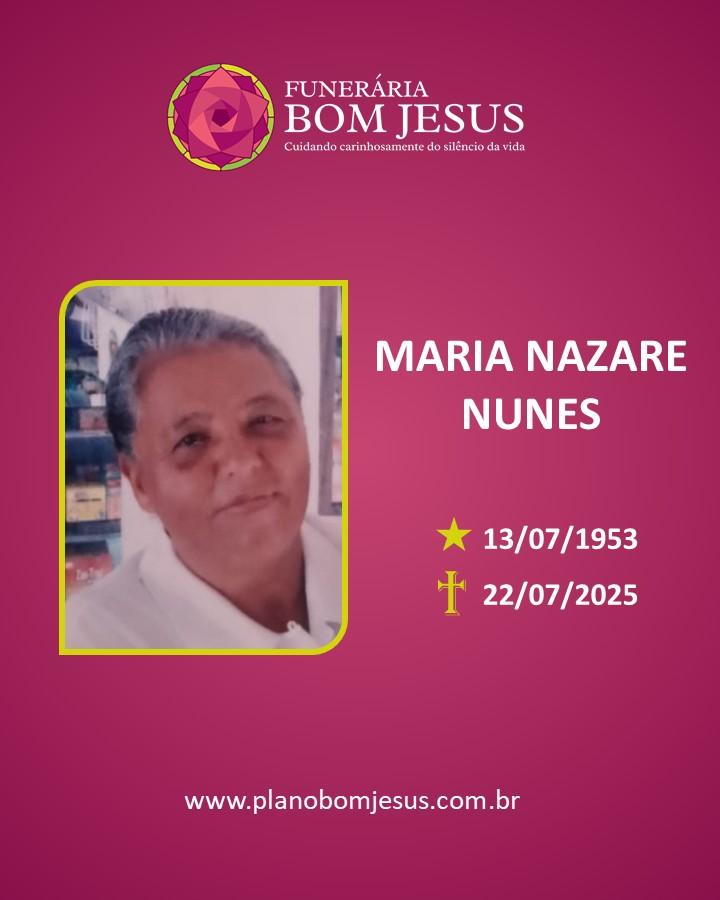 A Funerária Bom Jesus comunica o falecimento da Sra. MARIA NAZARE NUNES