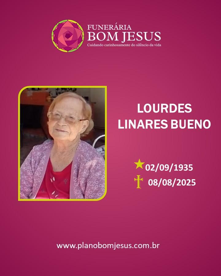 A Funerária Bom Jesus comunica o falecimento da Sra LOURDES LINARES BUENO