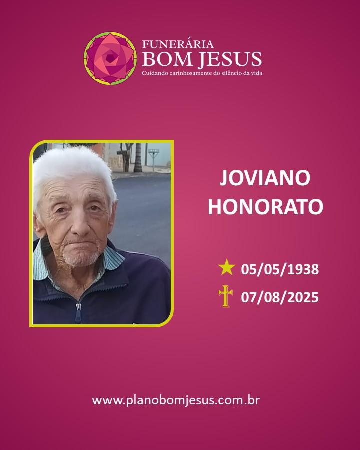 A Funerária Bom Jesus comunica o falecimento do Sr. JOVIANO HONORATO.
