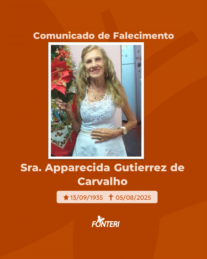 Comunicamos o falecimento da Sra. Apparecida Gutierrez de Carvalho