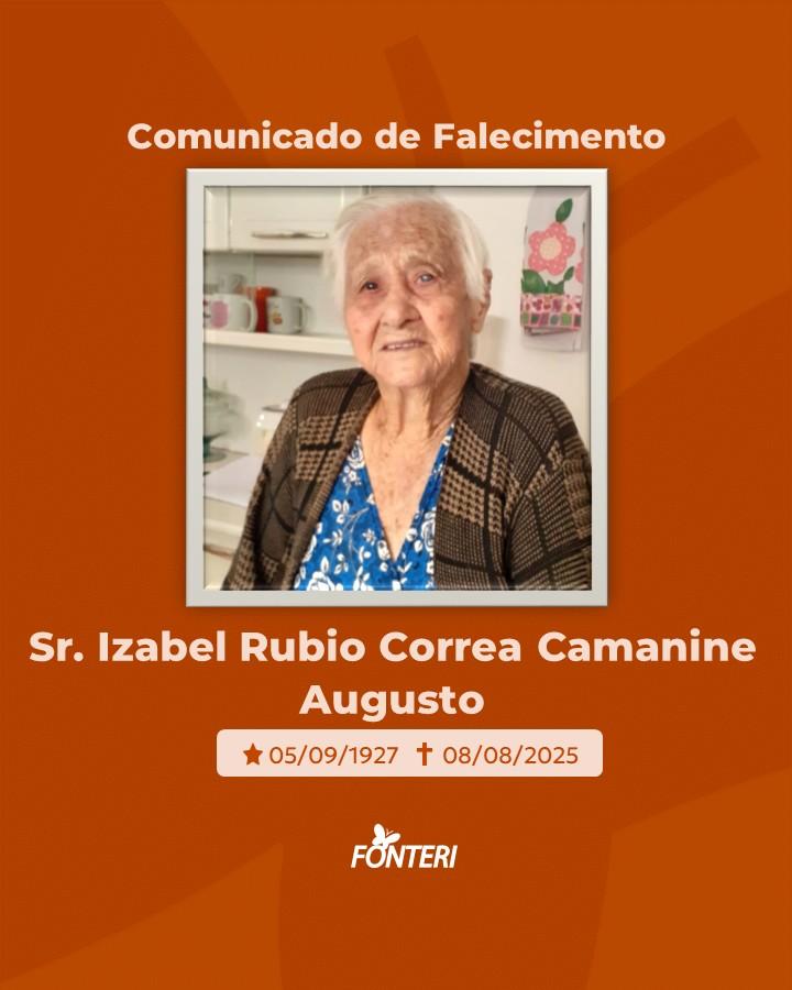 Comunicamos o falecimento da sra. Izabel Rubio Corrêa Camanine Augusto