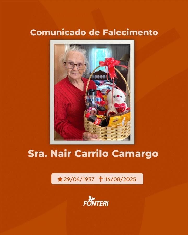 Comunicamos o falecimento da Sra. Nair Carrilo Camargo