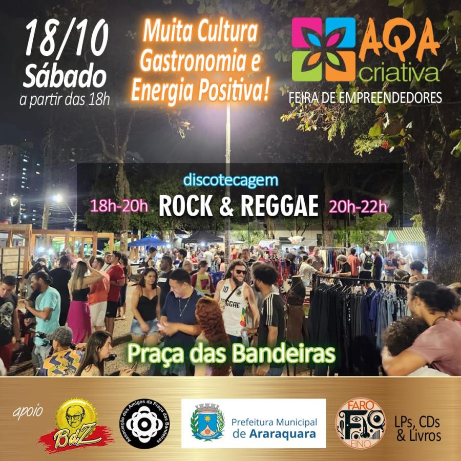 Feira AQA Criativa leva “Rock & Reggae” para Praça das Bandeiras (dia 18)