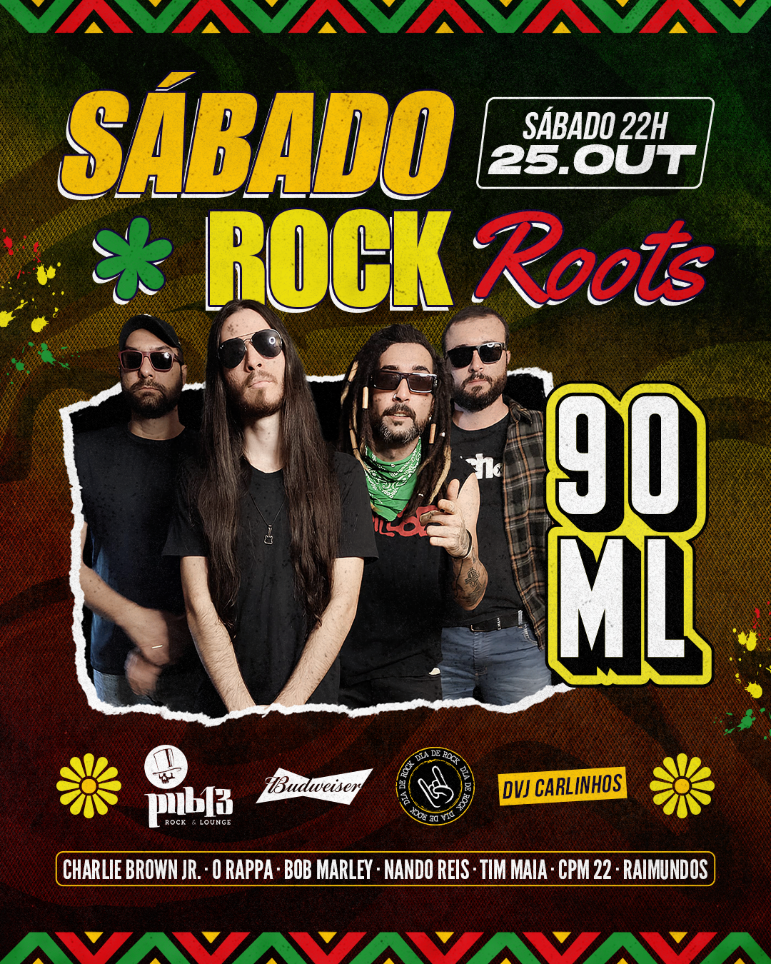 Sábado é dia de rock no Pub13 com show da 90ML e set do DVJ Carlinhos