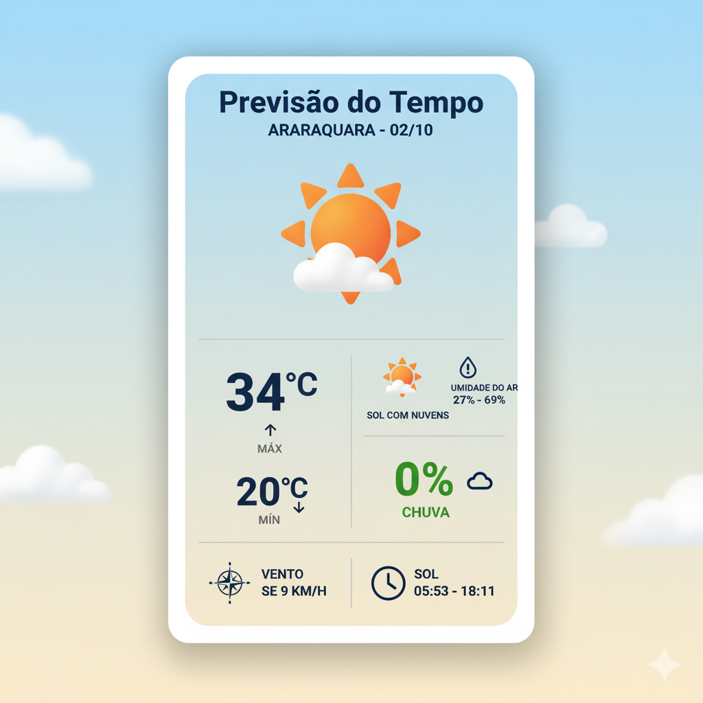 Sol Intenso e Calor Dispara em Araraquara Nesta Quinta-feira!