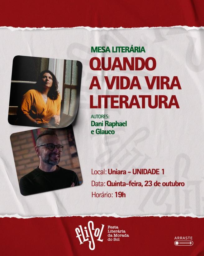 THUMBNAIL Dani Raphael e Glauco Keller  Esquenta FliSol  TÍTULO Esquenta FliSol aborda “Quando a Vida Vira Literatura” com Dani Raphael e Glauco Keller