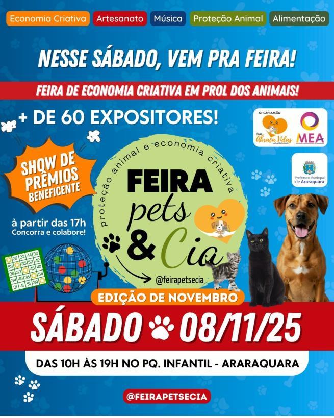 Feira Pets & Cia: 60 expositores e Bingo Animal