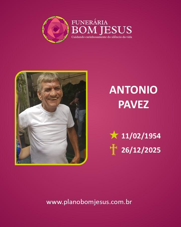 A Funerária Bom Jesus comunica o falecimento do Sr. ANTONIO PAVEZ
