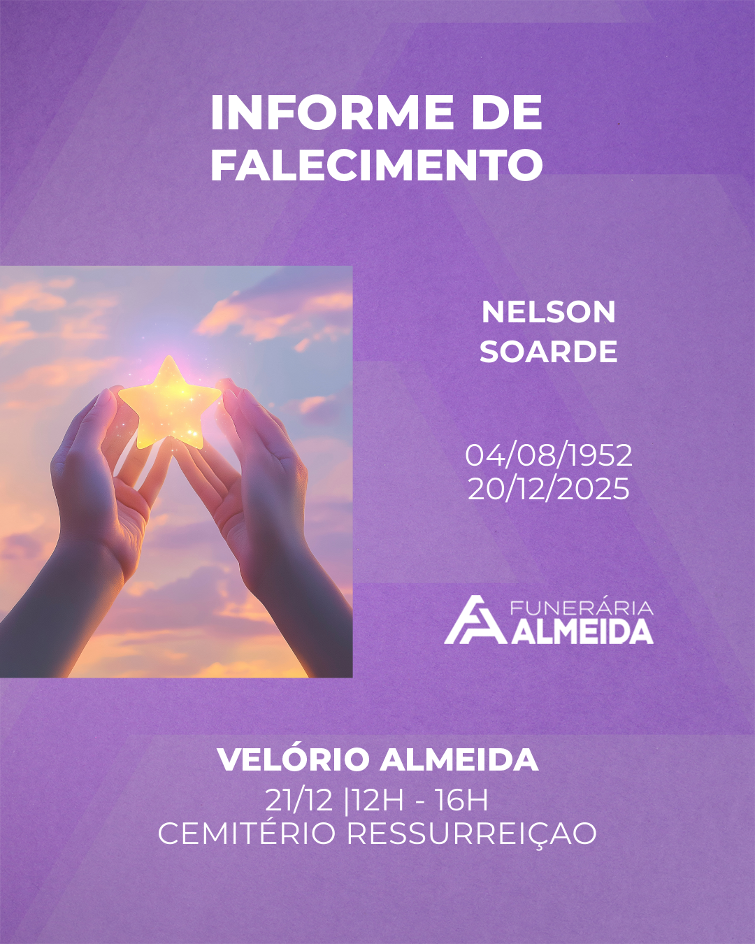 COMUNICAMOS O FALECIMENTO DO SR.NELSON SOARDE