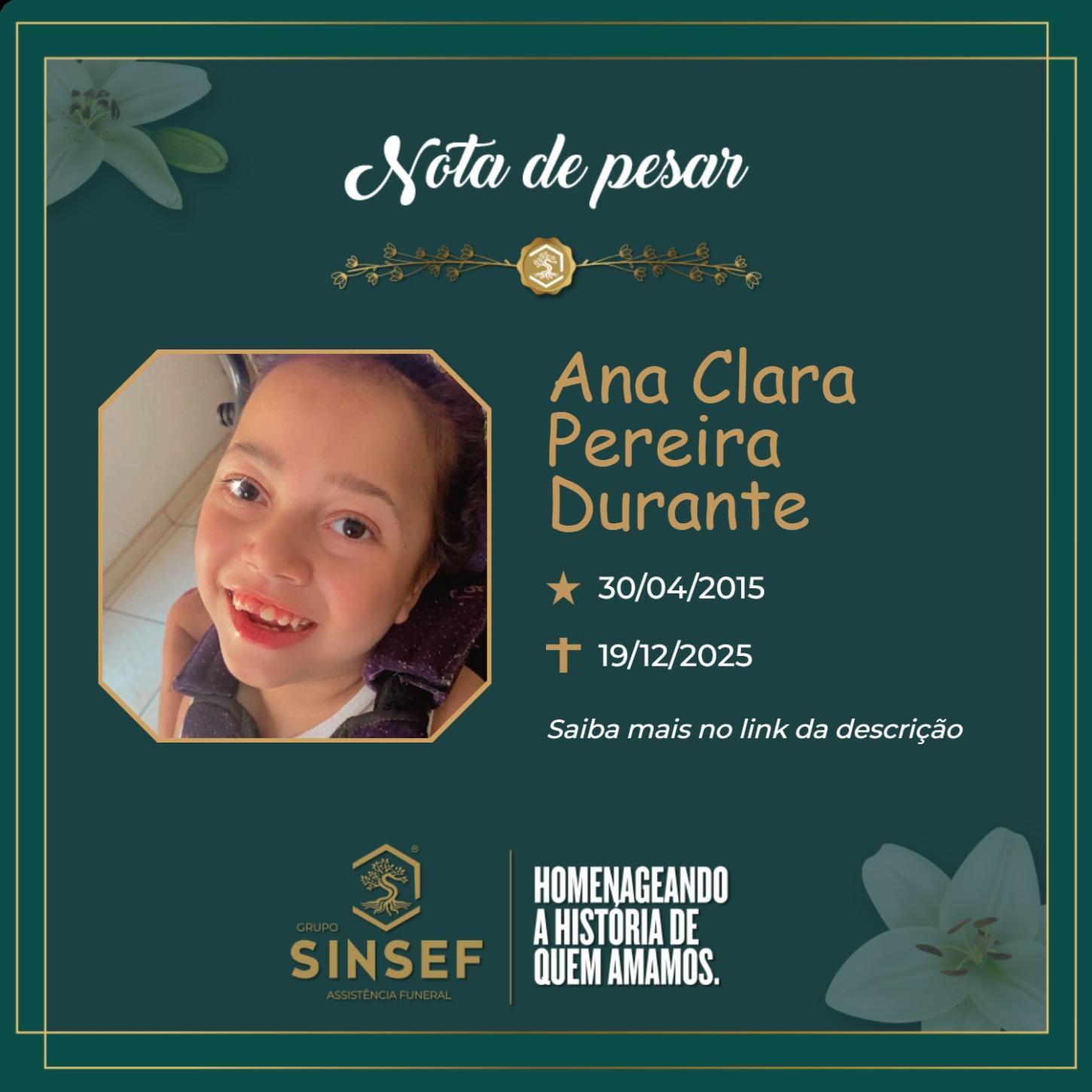 O Grupo Sinsef se despede da Ana Clara Pereira Durante